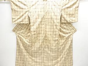 アンティーク　格子織り出し手織り紬着物